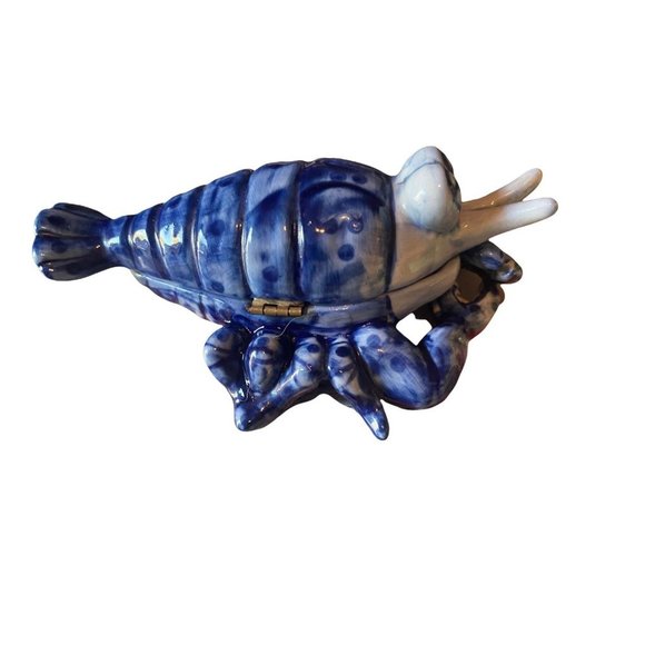 Trinket Box. Blue and White Trinket box Lobster Trinket Box Trinket tray - Picture 2 of 6